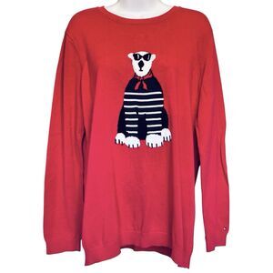 Tommy Hilfiger Polar Bear Graphic Red Knit Sweater Womens XL Holiday Christmas